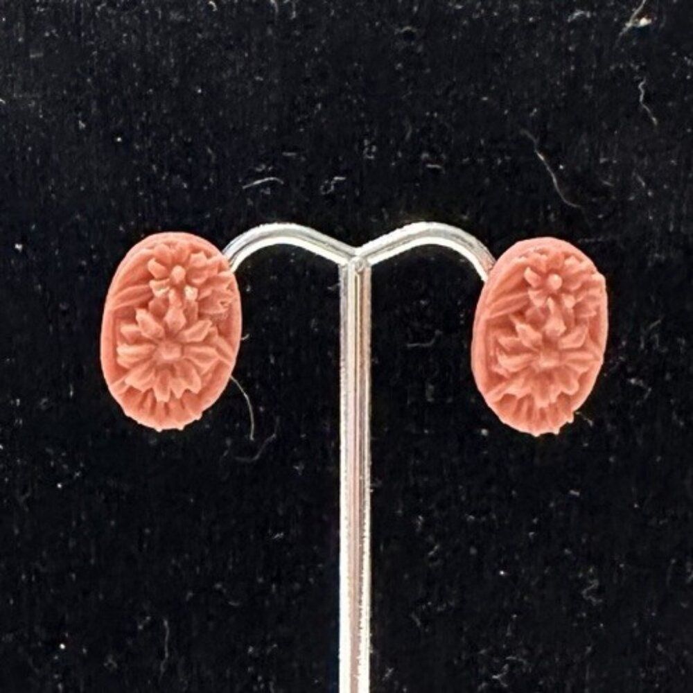Pink Cabochon Acrylic Floral 3D Pierced Earrings Dainty Flower